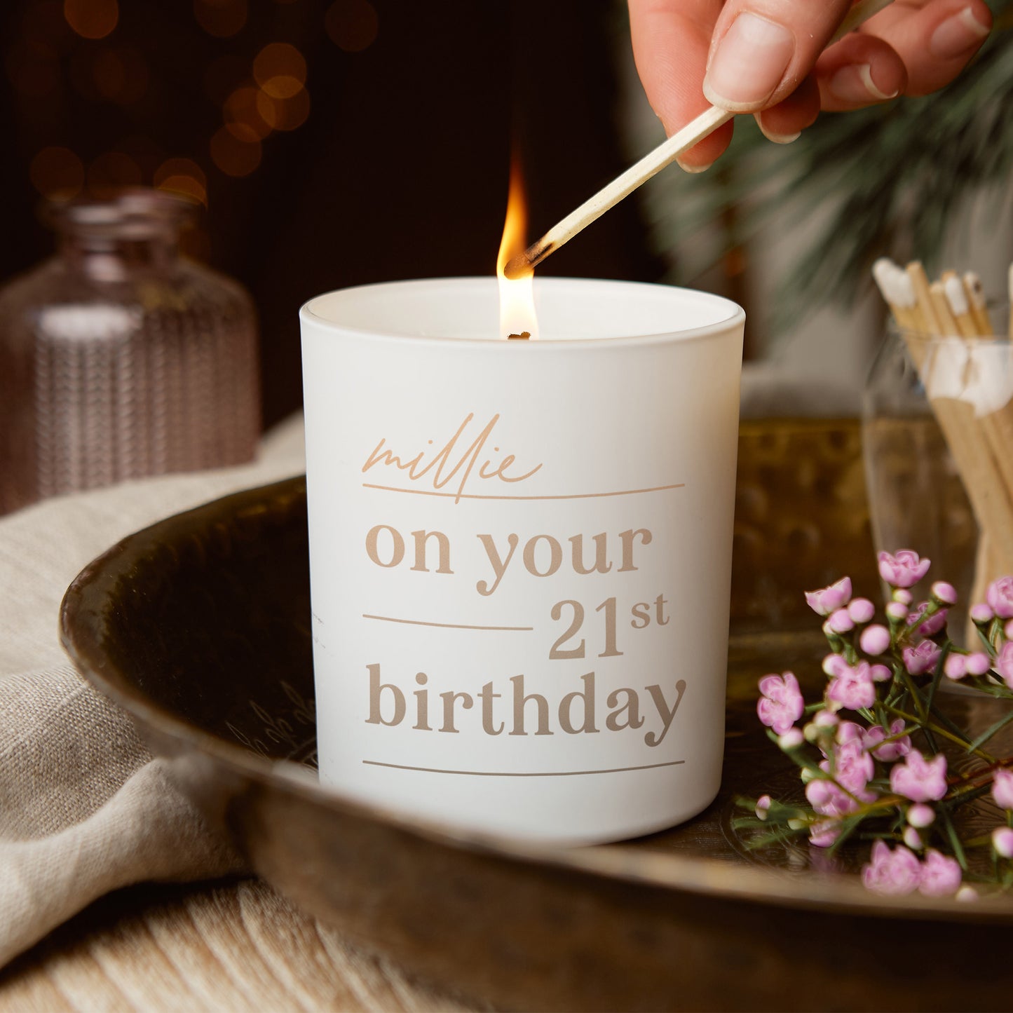 Personalised 21st Birthday Gift for Her Glow Through Candle