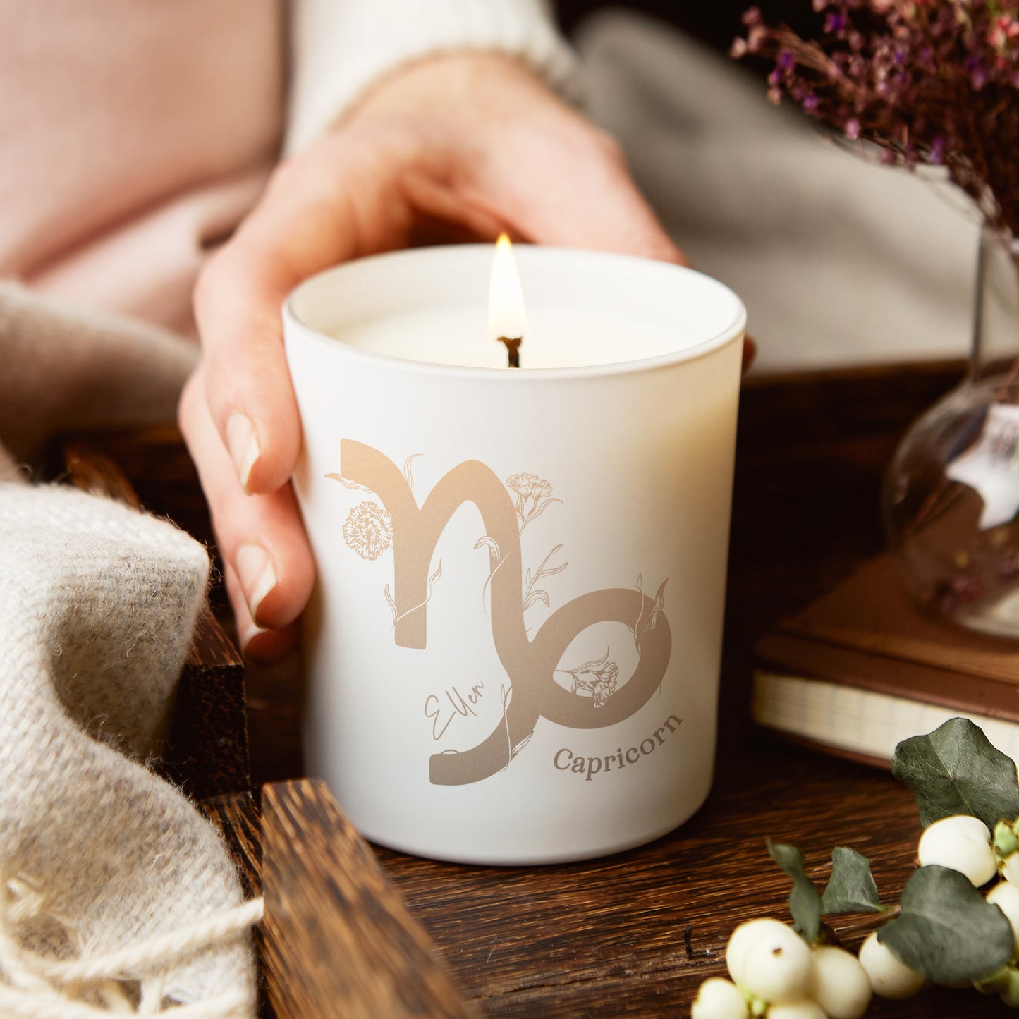 Capricorn Zodiac Birth Flower Personalised Candle Gift