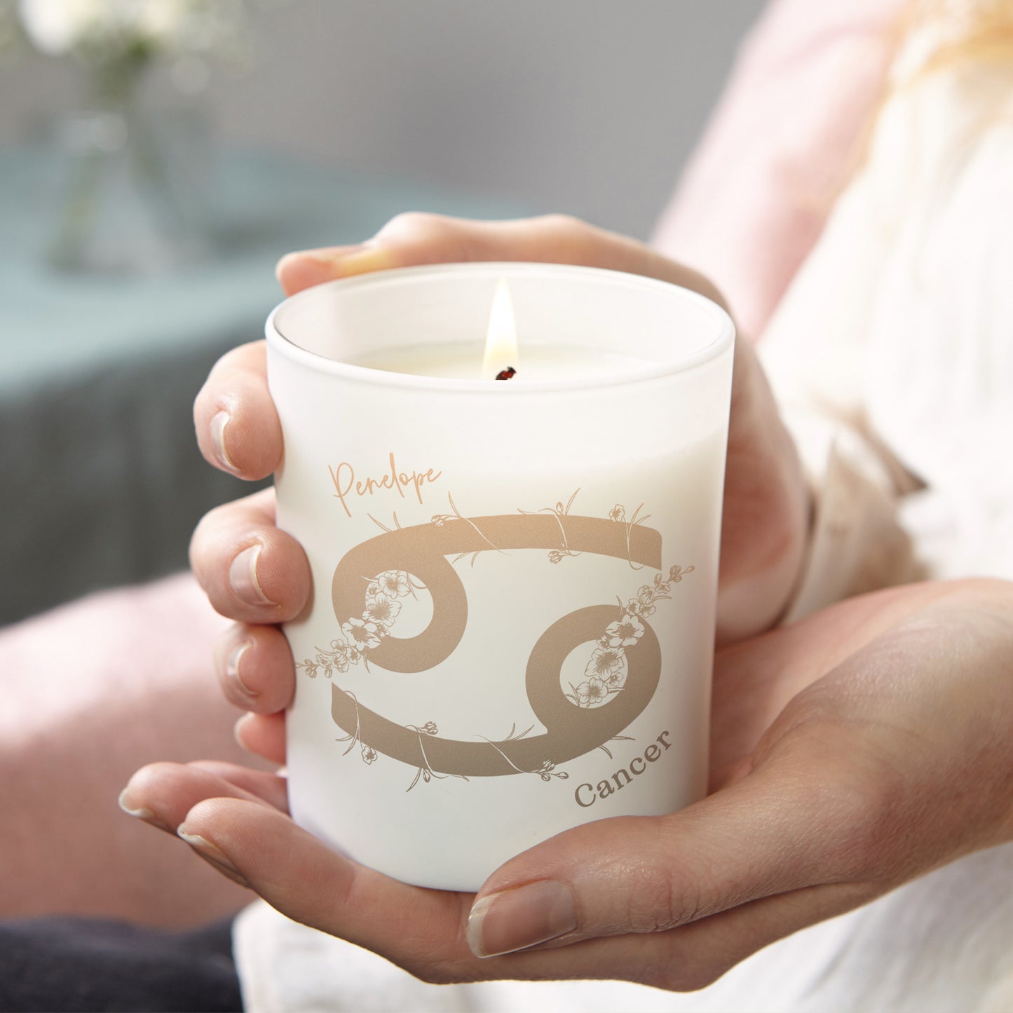 Cancer Zodiac Birth Flower Personalised Candle Gift