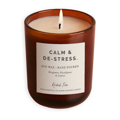 Calm & De Stress Essential Oil Blend Amber Candle