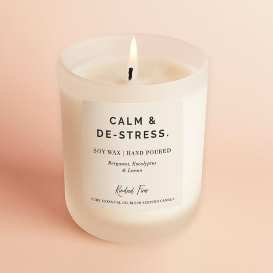 Calm & De Stress Essential Oil Blend Frosted Candle