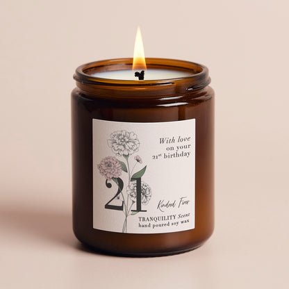 21st Birthday Gift Floral Jar Candle