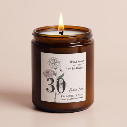 30th Birthday Gift Floral Jar Candle