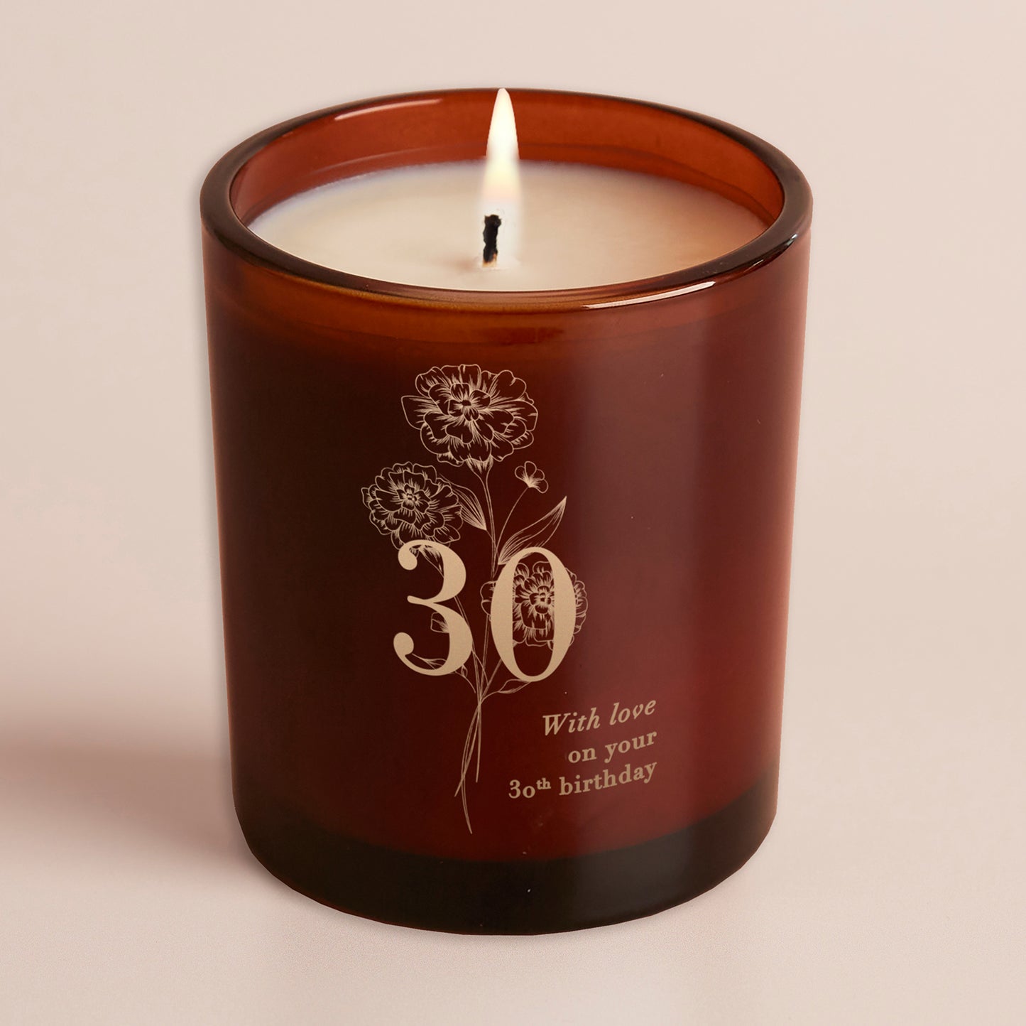 30th Birthday Gift Floral Glow Through Candle