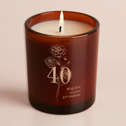 40th Birthday Gift Floral Glow Through Candle