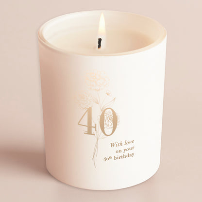 40th Birthday Gift Floral Glow Through Candle