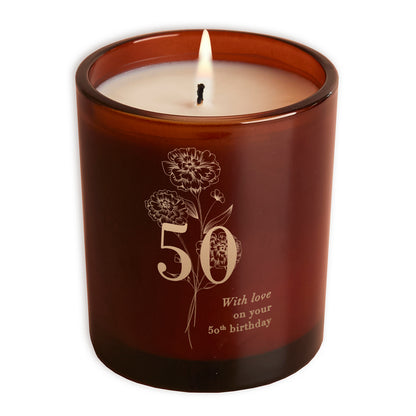 50th Birthday Gift Floral Glow Through Candle