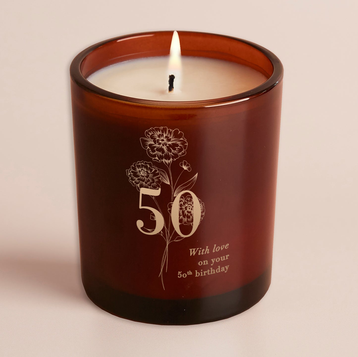 50th Birthday Gift Floral Glow Through Candle