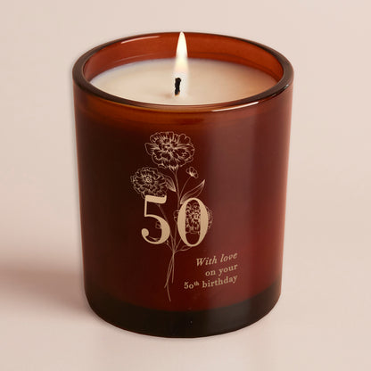 50th Birthday Gift Floral Glow Through Candle