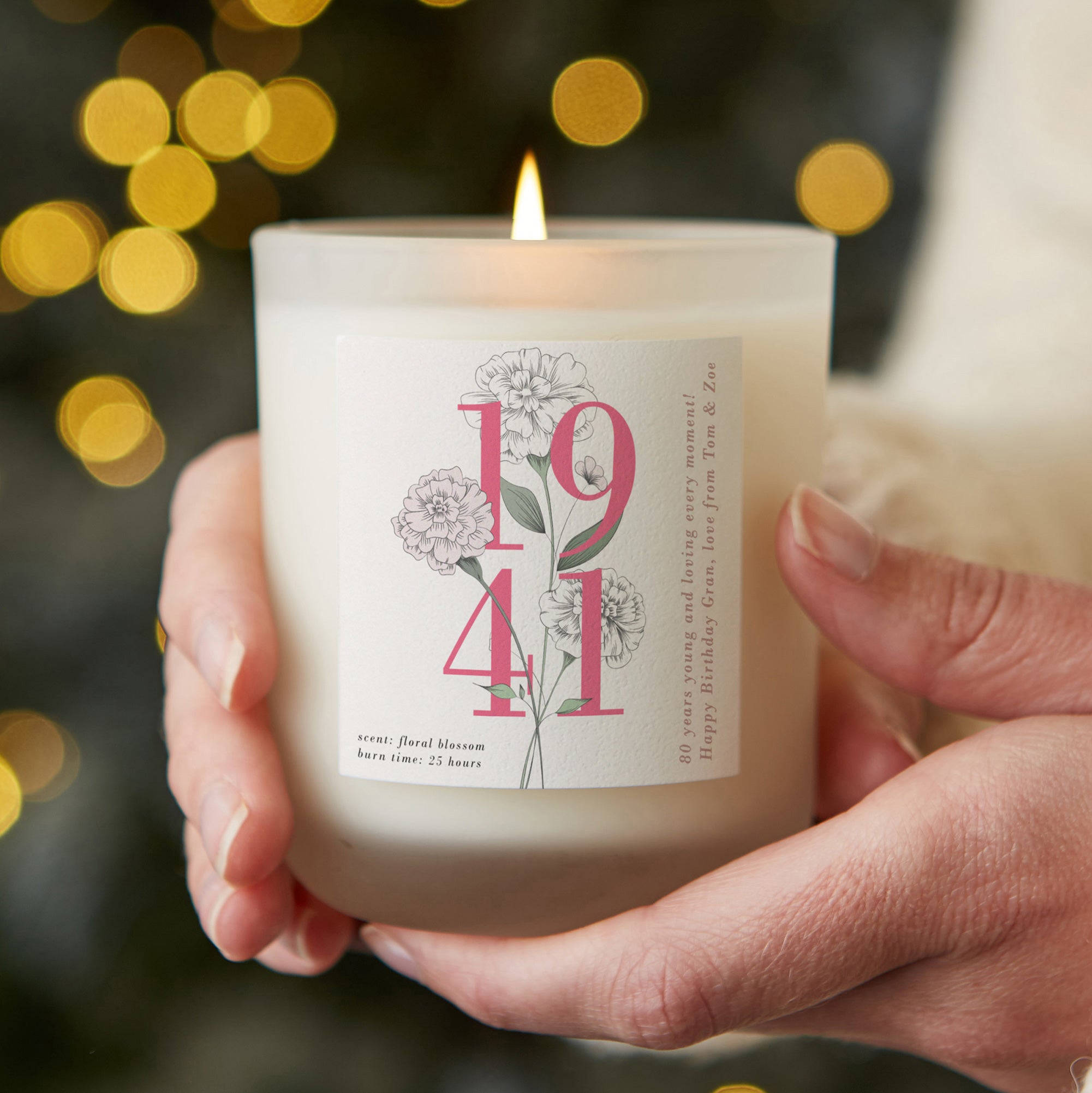 80th birthday gift birth year floral white candle