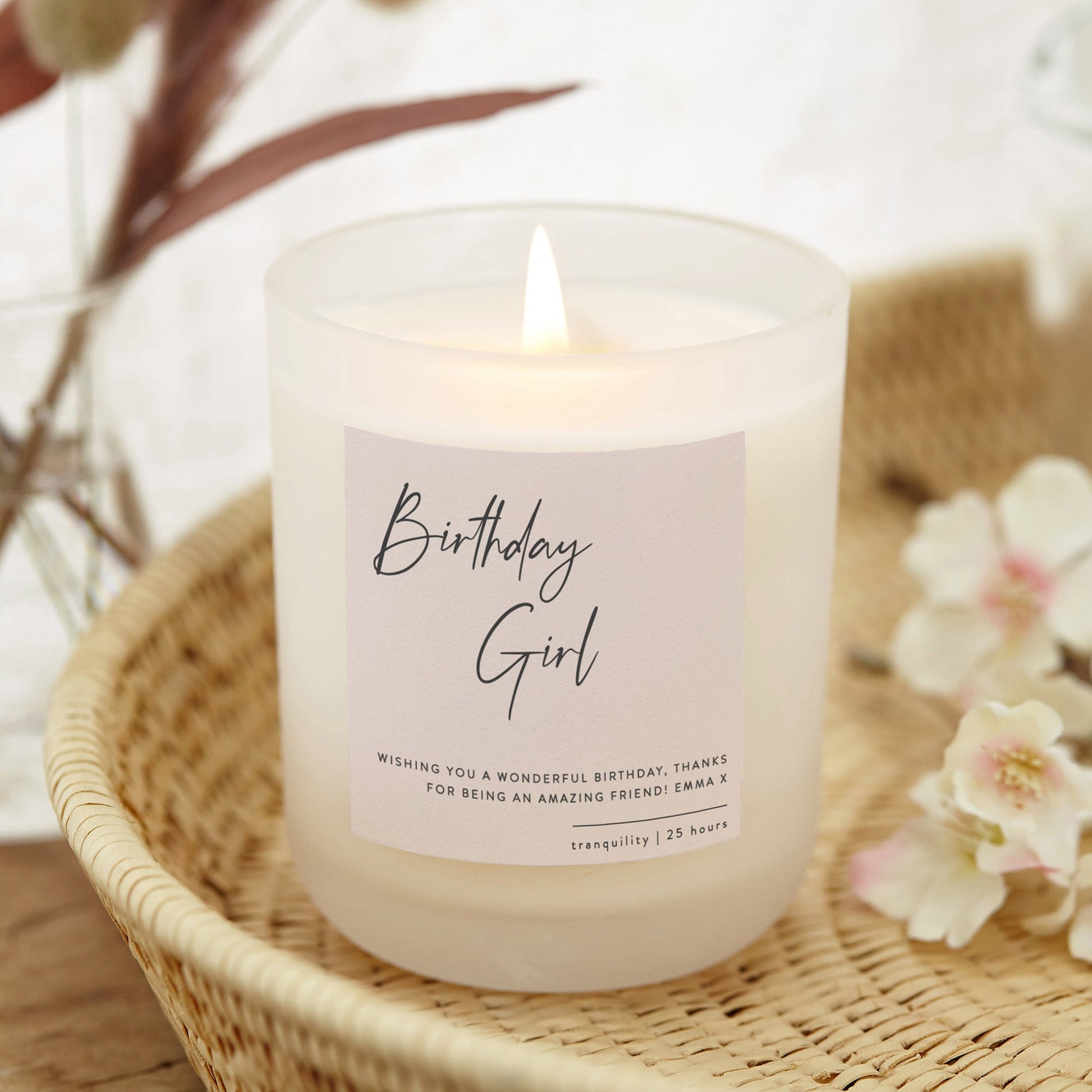 Birthday Gift for Her Muted Script Candle - Kindred Fires