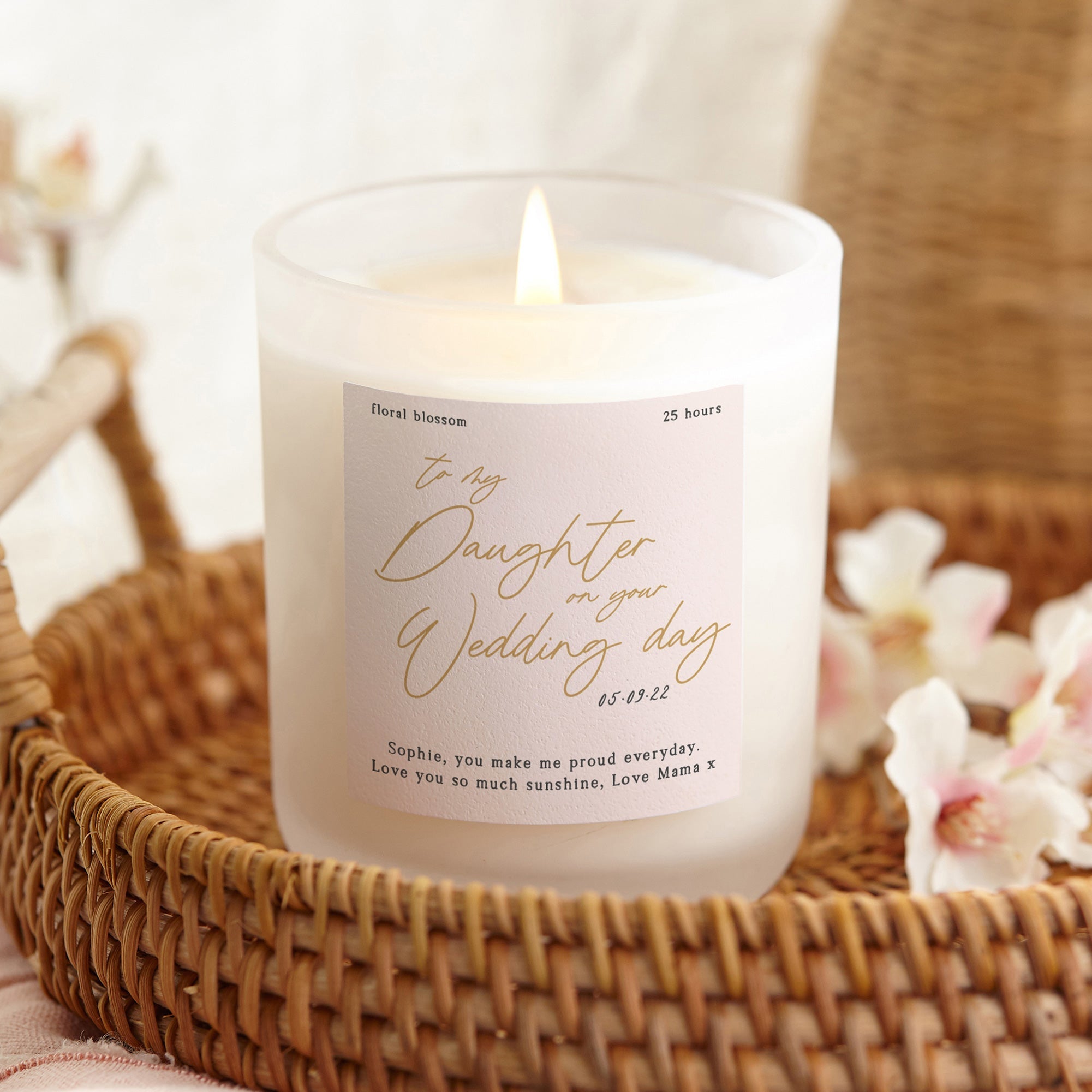 Daughter Wedding Day Gift Gold Script Candle